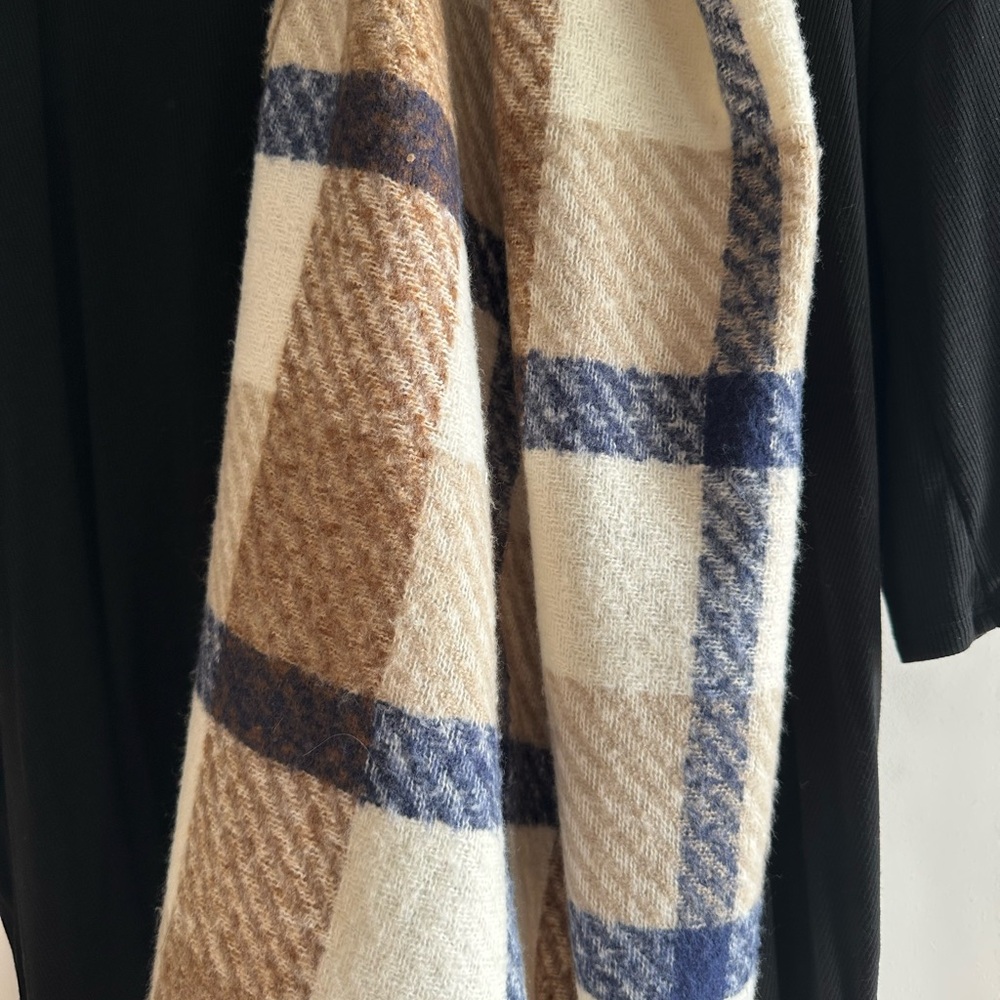 Plaid Scarf in Cream, Blue, and Brown - Picture 5 of 5